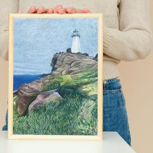 Cape Spear Terranova, stampa artistica, disegno originale a matita colorata