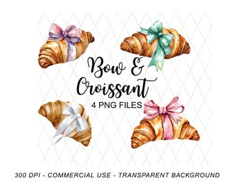 Pink Coquette Croissant Clipart, Cute Preppy Pink Bow, Purple Coquette Croissant Printable Repeat Digital Paper Background , PNG