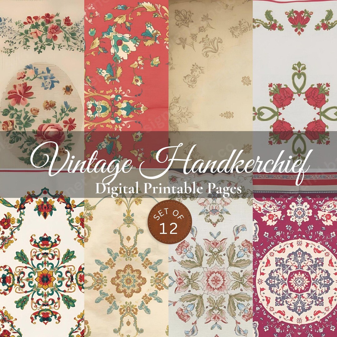 Printable Vintage Handkerchief Papers – 12 Digital Floral Pages for ...