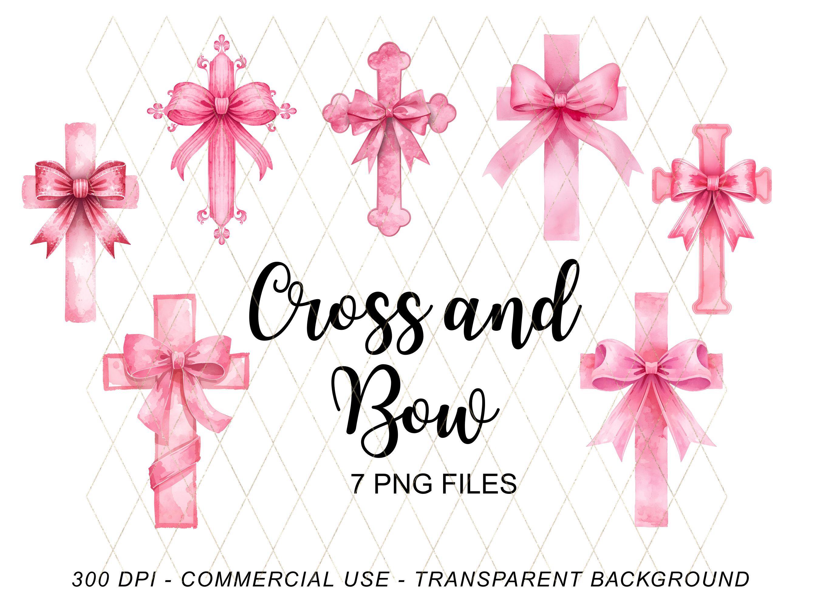 Pink Abstract Cross Pink Cross PNG Clipart, Elegant Cross Watercolor With Bow, Digital ...