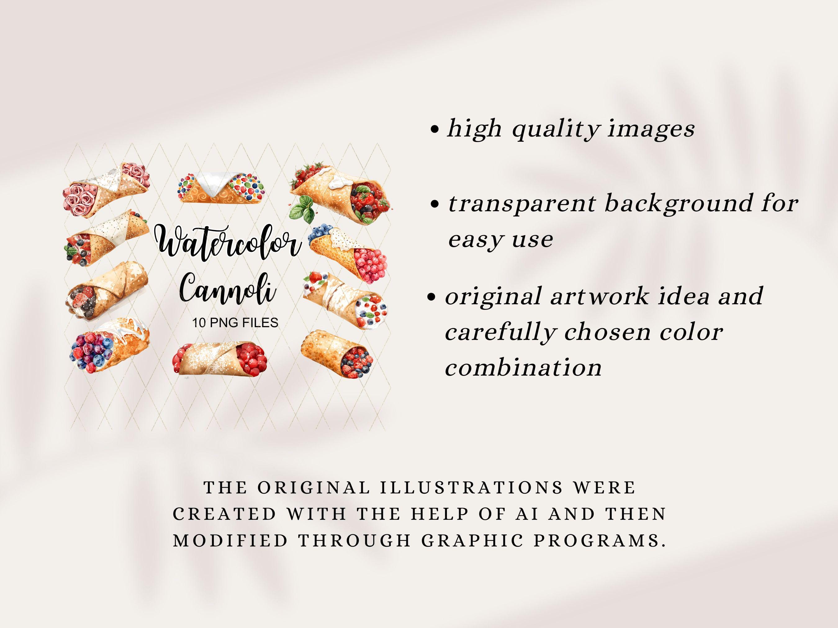 Cannoli Watercolor Clipart, Transparent Background Graphics, Italian ...
