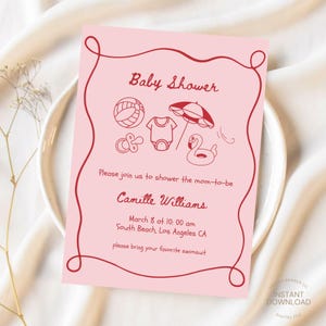 Whimsical Pool Baby Shower Splish Splash Baby Bash Girl Baby Shower Invitation, Girl Summer Baby Shower Invite Pink Beach Summer Baby Shower