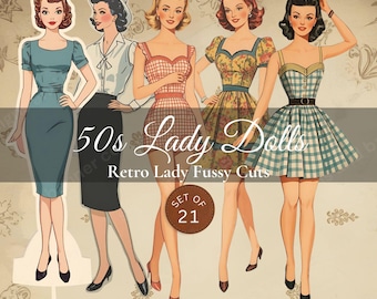 Printable 50s Paper Dolls, Retro Ephemera, Scrapbook Kit (Digital Download)