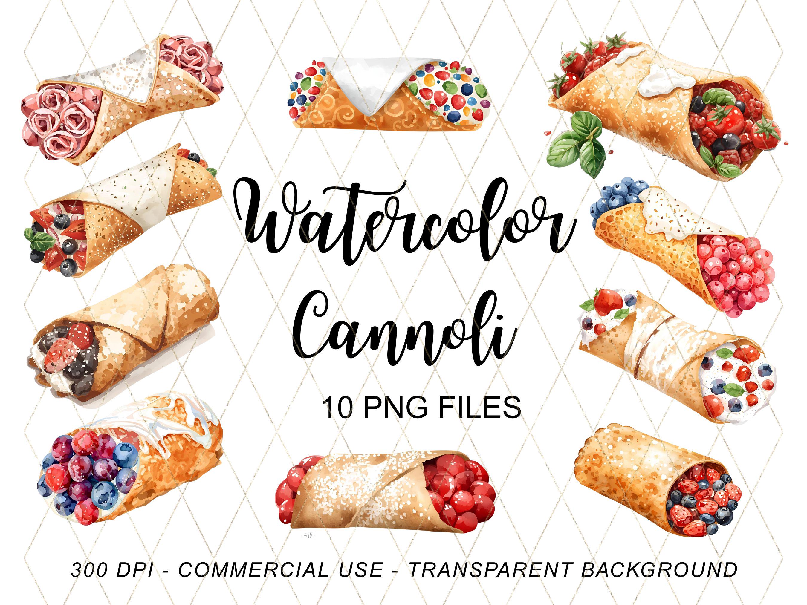Cannoli Watercolor Clipart, Transparent Background Graphics, Italian ...