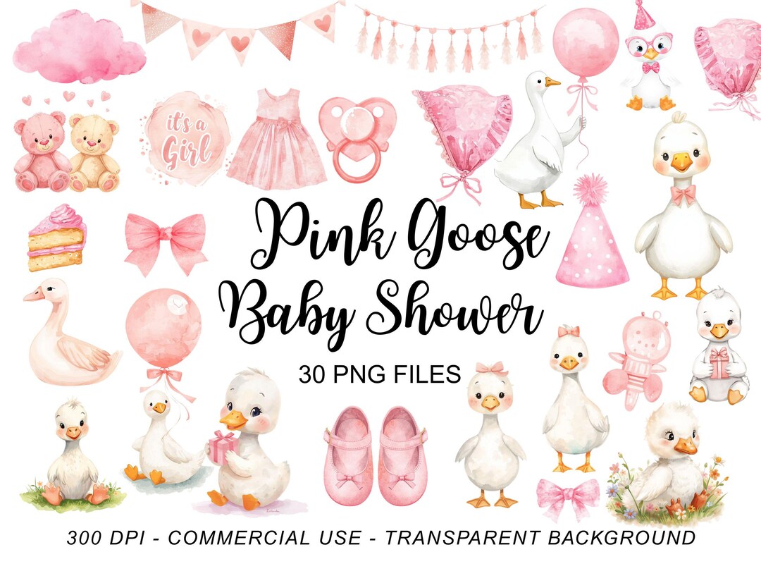 Pink Silly Goose Baby Shower Clipart PNG, Watercolor Girl Baby Sprinkle ...