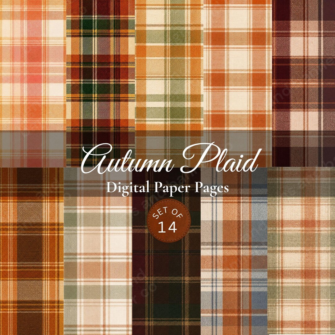 Autumn Plaid Digital Paper Bundle, Fall Tartan Scrapbook Paper, Rustic ...