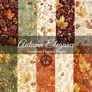 Ensemble de papiers numériques d'automne, motifs dorés d'automne, glands d'automne à l'aquarelle, papier pour scrapbooking sur le thème de Thanksgiving, journal créatif à imprimer.