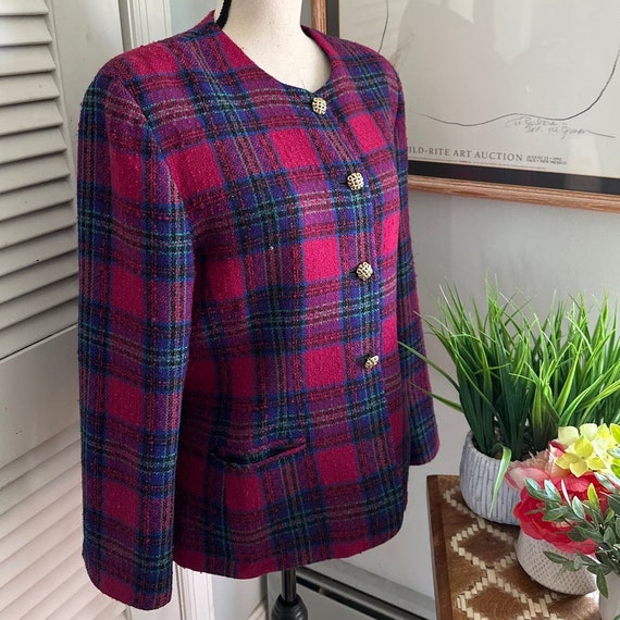 Vintage TALBOTS Womens Fuchsia Tartan Plaid Tweed… - image 3