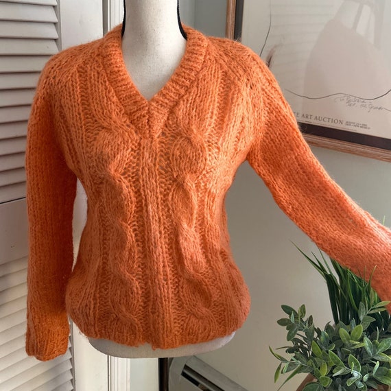 Vintage CONTINENTAL CREATIONS Orange Hand Knit Mo… - image 1