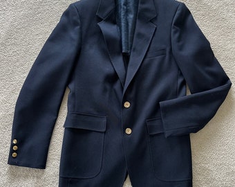 Vintage SEARS PERMA PREST Mens Navy Sport Jacket Blazer Machine Washable | 39R