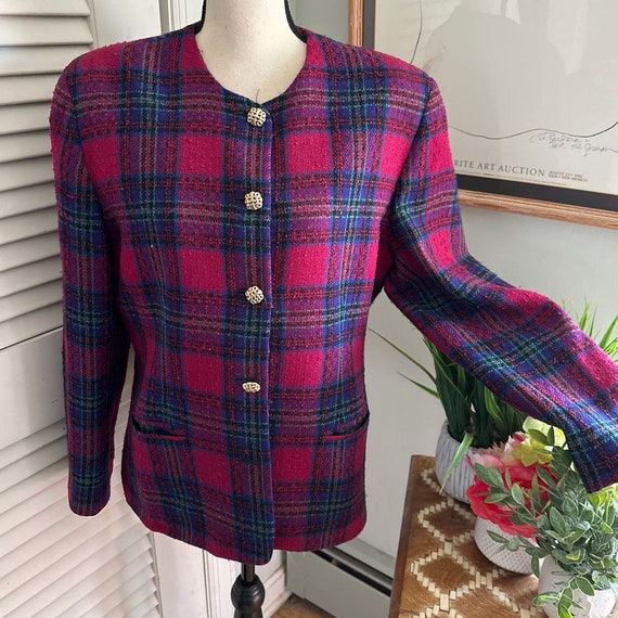 Vintage TALBOTS Womens Fuchsia Tartan Plaid Tweed… - image 1