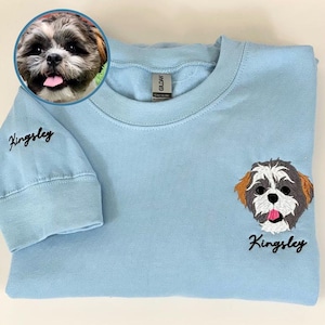 Personalized Pet Memorial, EMBROIDERED Pet Face Portrait Sweatshirt, Custom Pet Gift, Dog Dad Shirt, Custom Dog Embroidery, Fathers Day Gift