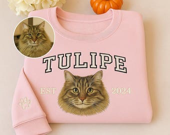 Custom Dog Face Embroidered Sweatshirt, Cat Sweatshirt, Dog Lover Sweatshirt, Personalized Pet Portrait Shirt Gift For Mom, Custom Pet Shirt
