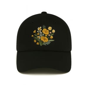 Bob brodé de fleurs sauvages vintage - Chapeau de soleil en denim fait main, chapeau de plage de jardin, chapeau floral d'été, cadeau unique pour maman ou elle