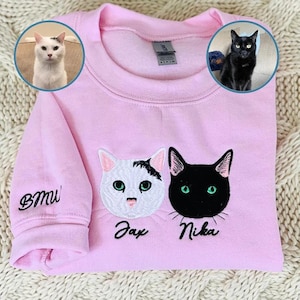 Personalized Pet Face Embroidered Sweatshirt, Custom Pet Name Embroidery Hoodie, Custom Dog Portrait from Photo Gift, Pet Memorial Crewneck