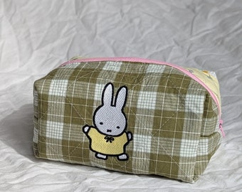 Miffy Handmade Sustainable Quilted Patchwork Green and Yellow Makeup Bag, Cosmetic Bag, Travel Bag, Pencil Case