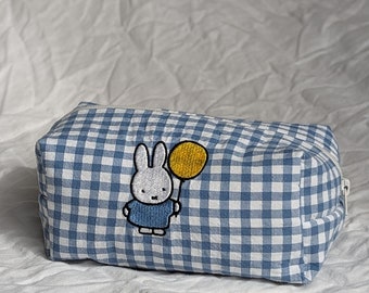 Miffy Handmade Sustainable Blue Gingham Makeup Bag, Cosmetic Bag, Travel Bag, Pencil Case