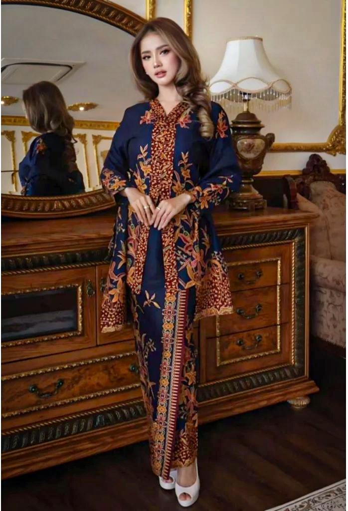 long dress batik Cassandra Plus Size Adire Silk Batik Gown