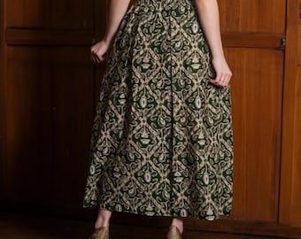 Boho Batik Maxi Skirt – Flowy Long Wrap Skirt with Unique Diamond Print