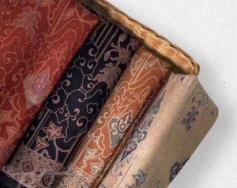 Tela de algodón batik: diseño clásico javanés, colores tierra natural
