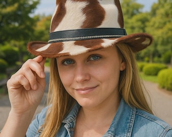 Handmade Cowhide Hair-On Western Cowboy Hat - Rodeo Festival Style