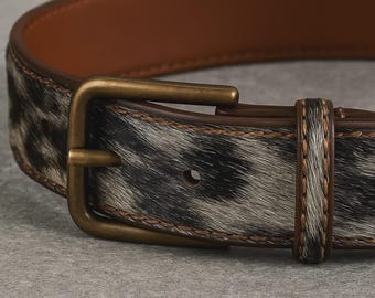 Handmade Cowhide Leather Belt:  Hair On Western Cowboy Cowgirl Style