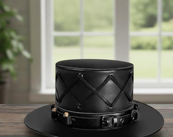Handmade Black Leather Steampunk Top Hat | Gothic Victorian Costume Hat | Festival Cosplay Accessory