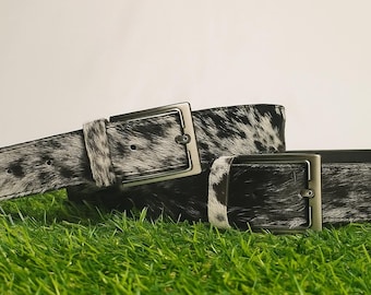 Handmade Hair-On Cowhide Belt: Rustic Western Rodeo Style