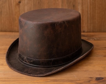 Brown Leather Top Hat Vintage Steampunk Gothic Victorian Cosplay Festival Hat