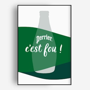 PERRIER C&#39;est Fou Art Print, French Wall Decor, Minimalist Art, French Country Wall Art, French Poster, Printable Wall Art