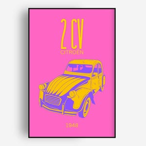 Citroen 2CV Paris France Pop Art Print, Classic Car Vehicle Auto transportation, Printable Art