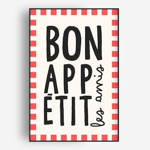Bon Appétit Wall Art, French Kitchen Poster, Retro Dining Decor