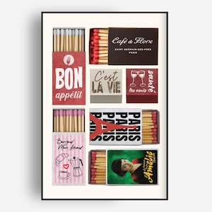 Paris Vintage Matchbox Print, Trendy Matches Poster, Retro Matchbook Wall Art, Funky Designs Aesthetic Print for Apartment, Digital Download