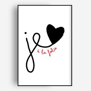 Je T&#39;Aime à La Folie Print, french wall art, French Love Quote, Aesthetic Apartment Decor, Retro Wall Art, Preppy Room Aesthetic