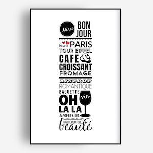 Paris French Words Art Print, French Wall Decor, Apartment Decor, Chic Typographic Print, France Art, France Poster