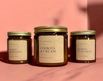 Dessert Scented Soy Wax Candles - All Natural - Clean Burning - 5 Different Scents