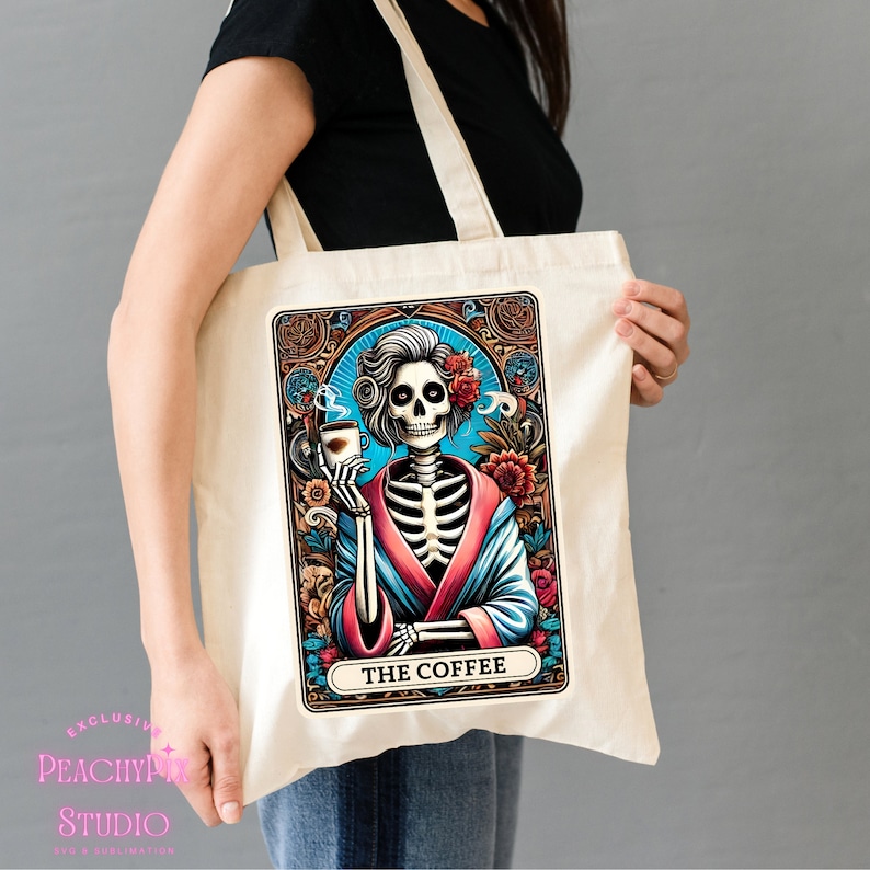 Decohim Funny Skull Tarot Card Tote Bag - Canvas Grocery Bag, Sarcastic Witchy Gift For Women