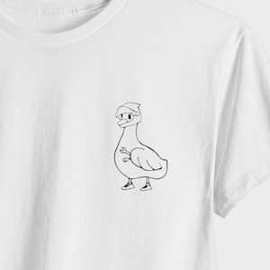 Camiseta de carreras de patos, divertida camiseta de animales, regalo de mecánico, camiseta gráfica unisex, diseño minimalista en blanco y negro