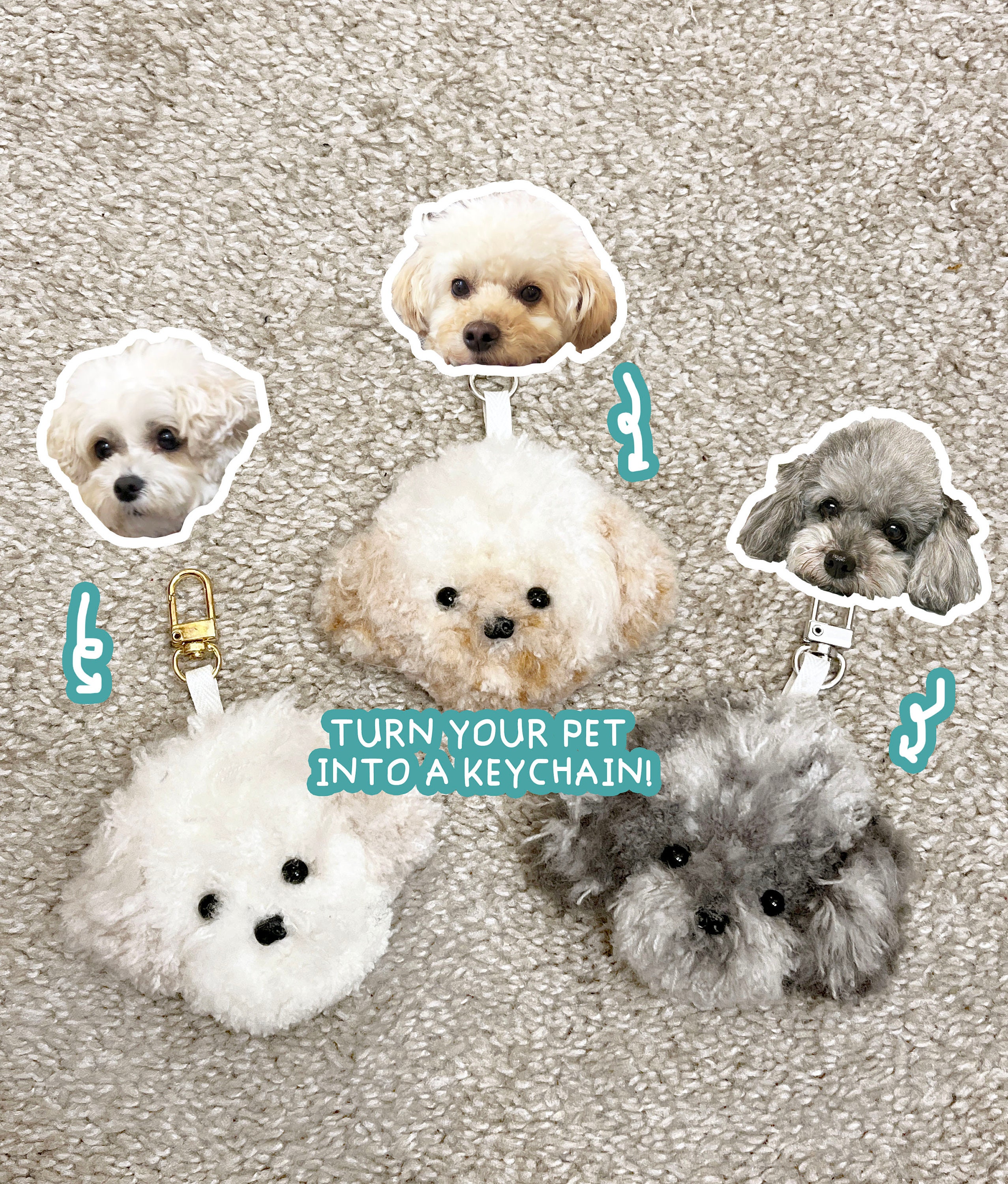 Handmade Personalized Custom Dog Portrait Key Chain, Brooch for Hoodie/Sweaters/Bags, Dog Gifts Illustrated Pet