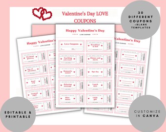 Love Coupon Book Printable Editable Love Coupons Couple Coupons Romantic Gift for him gift for her Birthday gift Anniversary Gift Printable