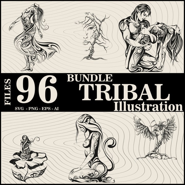 Incroyable ensemble tribal 96 fichiers svg, femmes tribales, animal tribal svg, svg bundle Tribal, fleur tribale, papillon tribal, Svg pour cricut