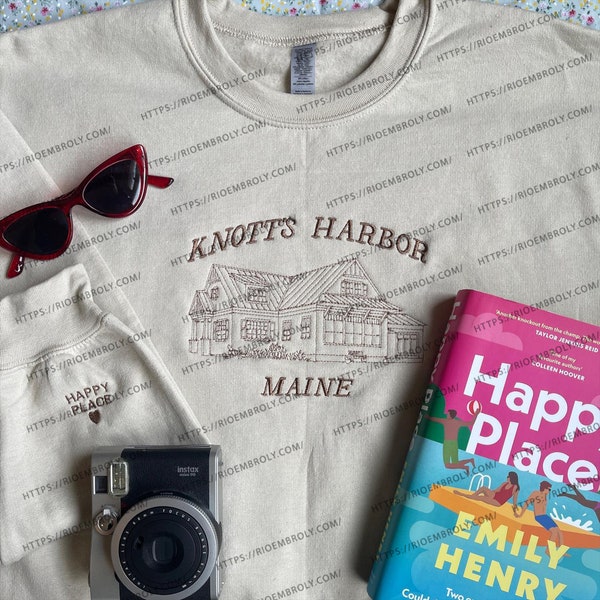 Embroidered Knott's Harbor Sweatshirt, Happy Place | Emily Henry | Bookmark | Bookish Gifts, Book Merch