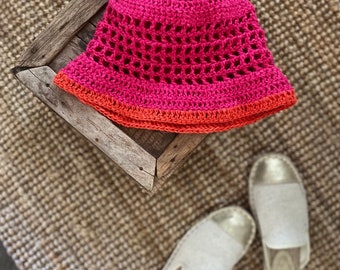 Crochet orange pink jute bob