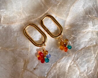 Mini multicolored flower hoop earrings