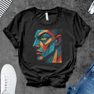 Geometrisches Gesicht T-Shirt, Sweatshirt, Tank Top, Abstrakte Kunst Shirt, Buntes Menschliches Profil T-Shirt, Künstlerische Kleidung, Moderne Design-Kleidung