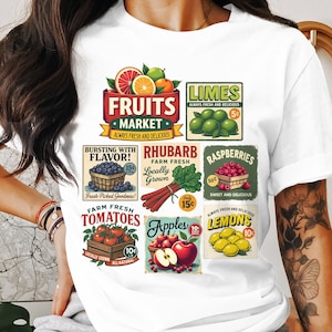 Fresh Produce T-Shirt, Fruits Market Tee, Retro Farm Design, Lemon Lime Apple Tee, Raspberry Blueberry Shirt, Vintage Grocery Tee