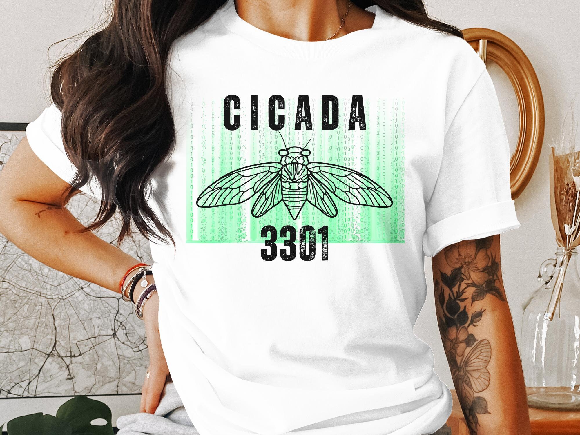 Cicada 3301 Code Green T-shirt, Unisex Digital Insect Graphic Tee