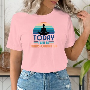 Transformative Yoga Meditation T-Shirt, Inspirational Positive Quote, Wellness Tee, Colorful Stripes, Zen Graphic Shirt