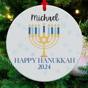 Personalized Happy Hanukkah 2024 Ornament, Holiday Lights Decoration, Menorah Design, Jewish Festival Celebration Gift