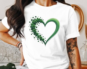 Koszulka z koniczynką i sercem Lucky Clover: Koszulka z okazji Dnia Świętego Patryka z okazji irlandzkiej dumy